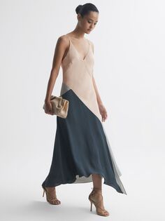 Платье макси с асимметричным подолом Reiss Hudson, телесный/мульти