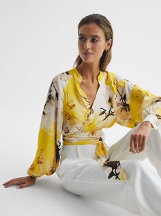 Укороченная блузка с цветочным принтом Reiss Odette, желтый