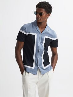 Рубашка Reiss Noble с кубинским воротником и короткими рукавами, цвет Airforce Blue