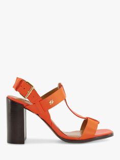 Кожаные босоножки на блочном каблуке с Т-образной планкой Dune Jacie, оранжевые