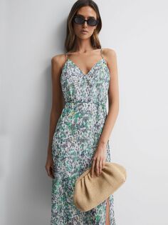 Платье миди Reiss Pippa с перекрестной спинкой и цветочным принтом, Синий/Мульти
