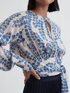 Укороченная блузка с поясом Reiss Sadie, розовый/синий
