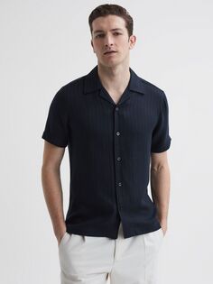 Рубашка с коротким рукавом Reiss Vitus с кубинским воротником, темно-синяя