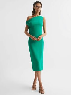 Платье миди с асимметричным вырезом Reiss Zaria, зеленое