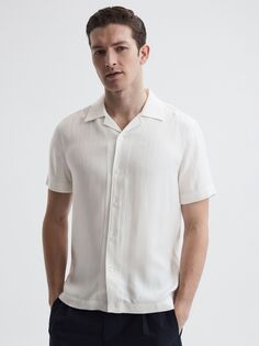 Рубашка Reiss Vitus с кубинским воротником и короткими рукавами, экрю