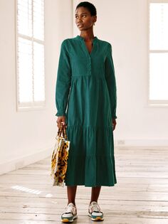 Многоярусное вельветовое платье миди Aspiga Liv, зеленое