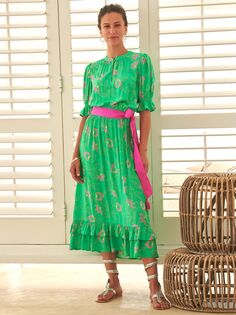 Многоярусное платье-миди с цветочным принтом Aspiga Melanie, зеленая кувшинка