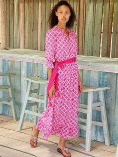 Платье макси с контрастным поясом и геометрическим принтом Aspiga Maeve, розовое