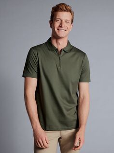 Рубашка-поло из джерси с короткими рукавами и молнией Charles Tyrwhitt, оливково-зеленый