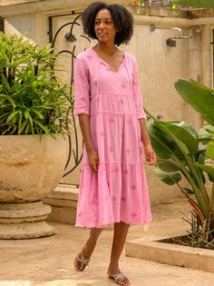 Платье-туника из хлопка с вышивкой Aspiga Willow, розовое