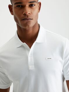 Узкая футболка-поло из гладкого хлопка Calvin Klein, ярко-белая