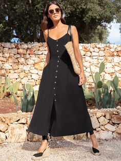 Ro&amp;Zo Черное платье с жатыми пуговицами спереди, черный Ro&Zo