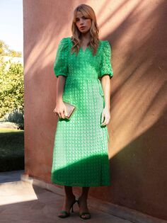 Платье миди Ro&amp;Zo Broderie Anglaise с пышными рукавами, зеленый Ro&Zo