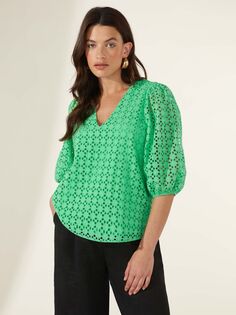 Ro&amp;Zo Broderie Кружевная блузка с пышными рукавами, зеленая Ro&Zo
