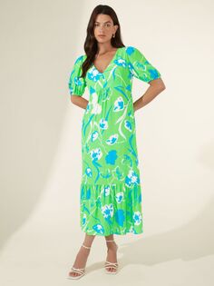Платье миди с цветочным принтом и рюшами Ro&amp;Zo, зеленое Ro&Zo