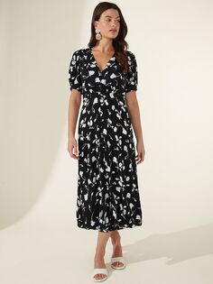 Платье миди на пуговицах и V-образным вырезом с цветочным принтом Ro&amp;Zo, черный/мульти Ro&Zo