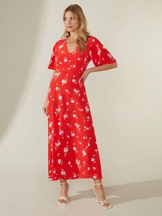 Платье миди с v-образным вырезом и цветочным принтом Ro&amp;Zo, красное Ro&Zo