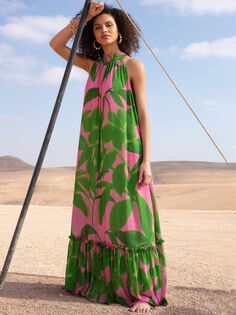 Ro&amp;Zo Платье макси с принтом листьев, розовый/зеленый Ro&Zo