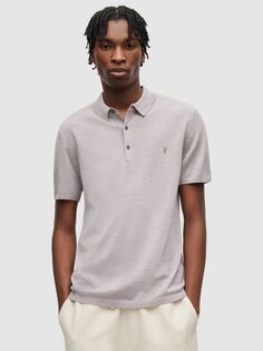 AllSaints Mode Мериносовая футболка-поло с короткими рукавами, Пепельно-фиолетовый меланжевый