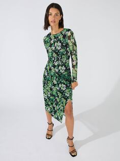 Ro&amp;Zo Petite Облегающее платье миди с разрезом по бокам и цветочным принтом, зеленое Ro&Zo