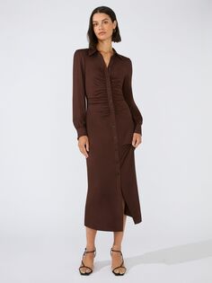 Ro&amp;Zo Petite Трикотажное платье-рубашка миди со сборками спереди, коричневый Ro&Zo