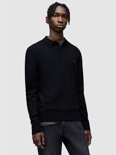 Рубашка-поло приталенного кроя AllSaints Mode Merino, черная