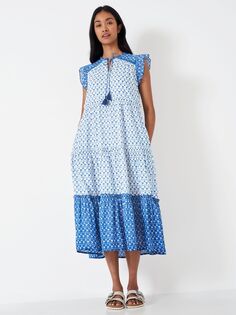 Платье миди с цветочным принтом Crew Clothing Color Block, Многоцветный/Синий