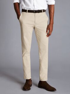 Charles Tyrwhitt Ultimate - хлопковые брюки чинос приталенного кроя без глажки, цвет камня