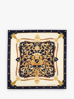 Шелковый квадратный шарф Aspinal of London Signature Shield, темно-синий/золотой