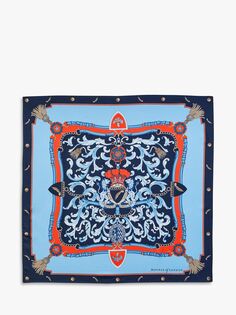 Шелковый квадратный шарф Aspinal of London Signature Shield, темно-синий