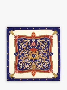 Шелковый квадратный шарф Aspinal of London Signature Shield, синий