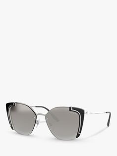 Prada PR 59VS Женские квадратные солнцезащитные очки, серебристый/зеркально-серый