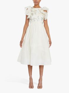 Платье миди с кружевными рукавами и рюшами True Decadence, Белый