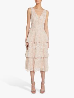 Многоярусное платье-миди с цветочным принтом True Decadence, телесно-розовый