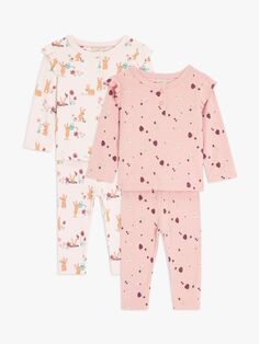 Пижамный комплект с длинными рукавами John Lewis baby Bunny Berries, 2 шт., розовые