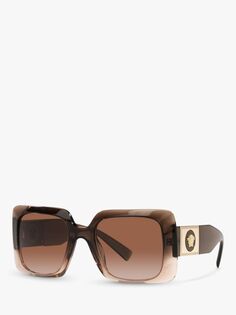 Versace VE4405 Женские массивные прямоугольные солнцезащитные очки, прозрачный коричневый/коричневый с градиентом