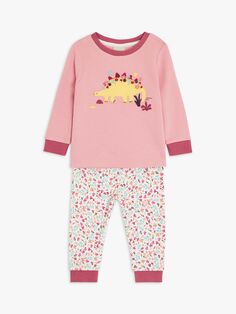 Пижамный комплект John Lewis baby с вышивкой динозавров, розовый, разноцветный
