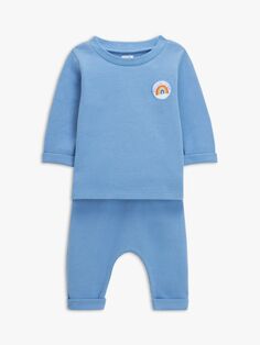 Детская вафельная пижама с радужным принтом John Lewis, синяя