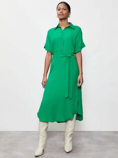 Платье-рубашка из крепа с атласной спинкой Finery Aldon, зеленый