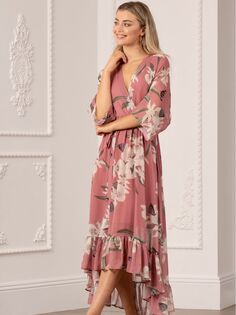 Платье миди с глубоким подолом и цветочным принтом Urban Touch, персиковый Yumi