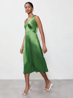 Атласное платье-миди Finery Darcy, зеленый