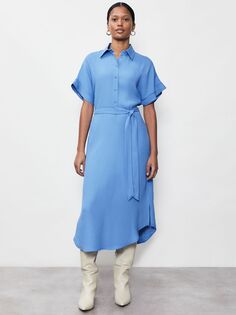 Платье-рубашка из крепа с атласной спинкой Finery Aldon, синий