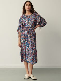 Платье миди Finery Harriet с объемными рукавами и цветочным принтом, синий/мульти
