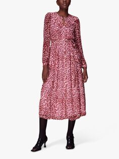 Платье миди с абстрактным принтом гепарда Whistles, Розовый/Мульти