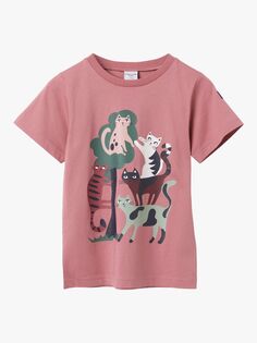 Детская футболка Polarn O. Pyret с принтом кошек из органического хлопка, розовая