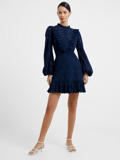 Мини-платье French Connection Appelona Anglaise, темно-синий
