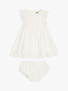 Коллекция реликвий John Lewis, детское льняное платье для крещения, комплект шароваров белого цвета