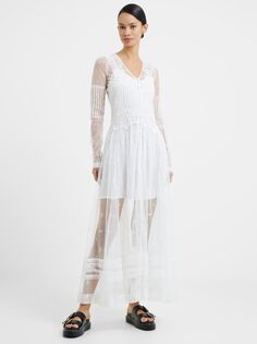 Прозрачное кружевное платье макси French Connection Cherise, белое