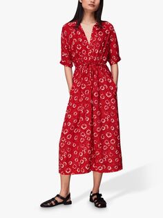 Платье миди с цветочным принтом Whistles Hilda Tie Dye, Красный/Мульти