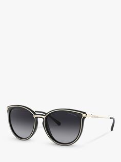 Michael Kors MK1077 Женские поляризационные круглые солнцезащитные очки Brisbane, черное золото/черный градиент
